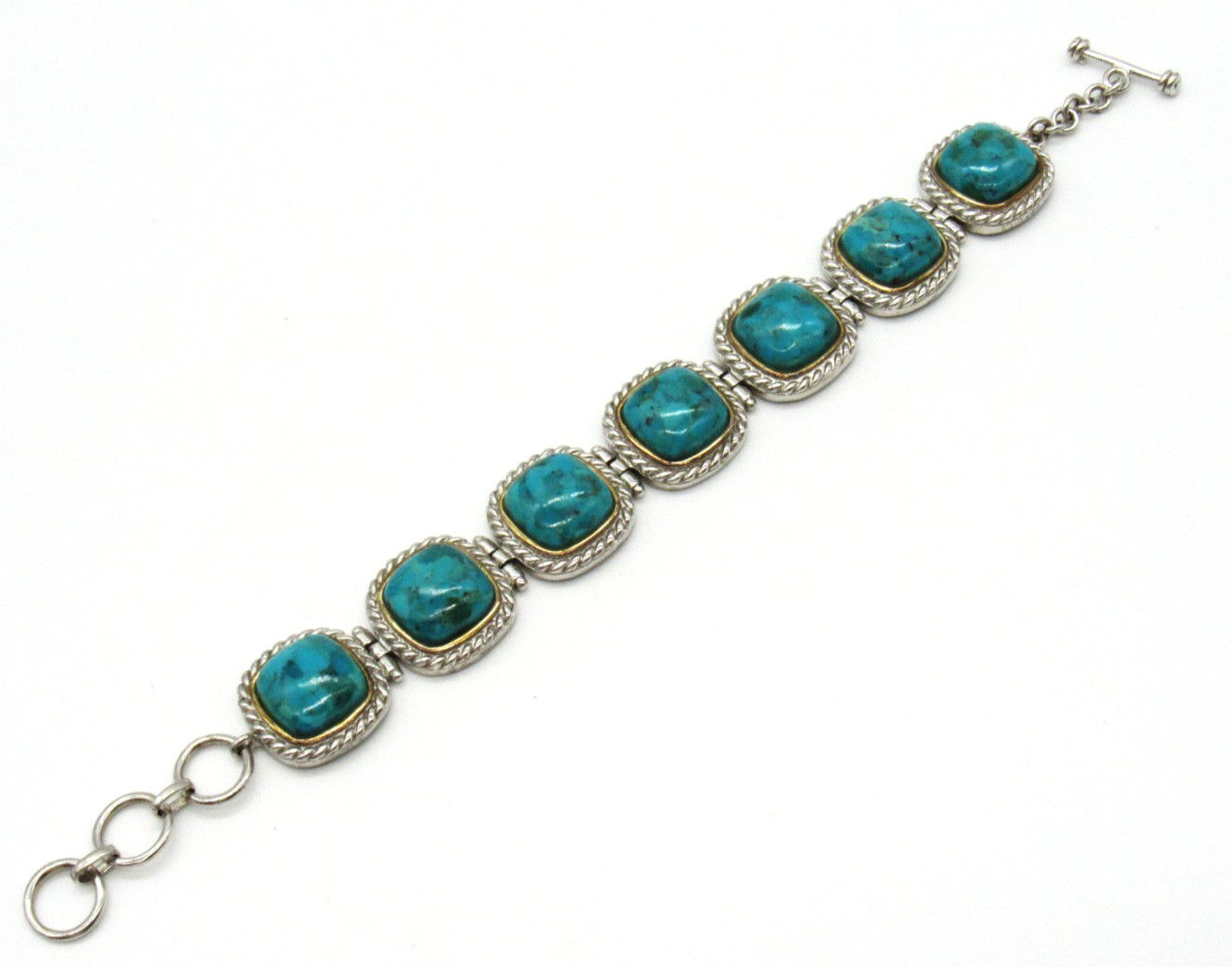 Sterling Silver 925 Turquoise Cabochon Link Bracelet Toggle Clasp