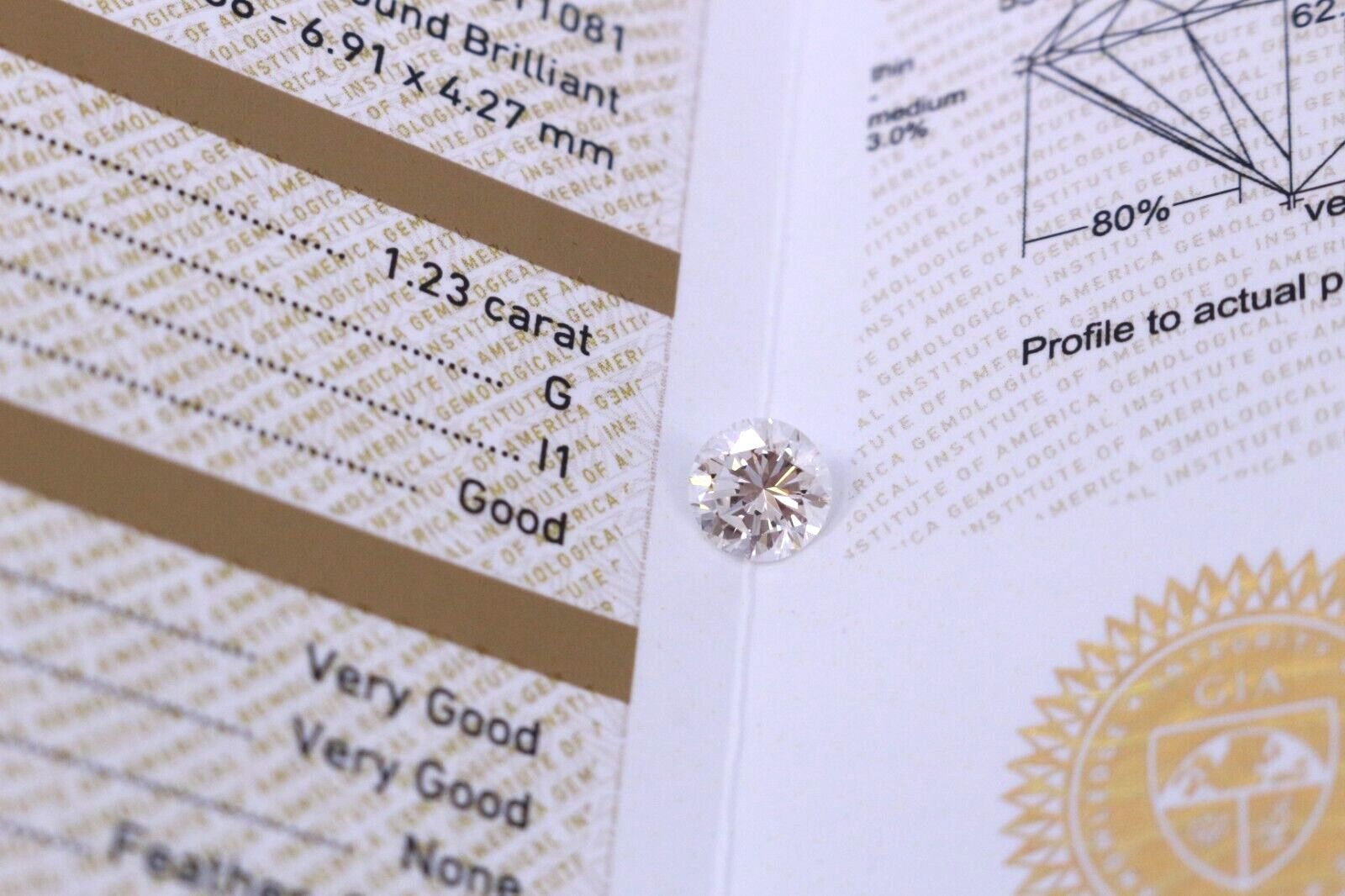 GIA Certified 1.23 ct Round Loose Natural Diamond G Color, i1 Round Brilliant
