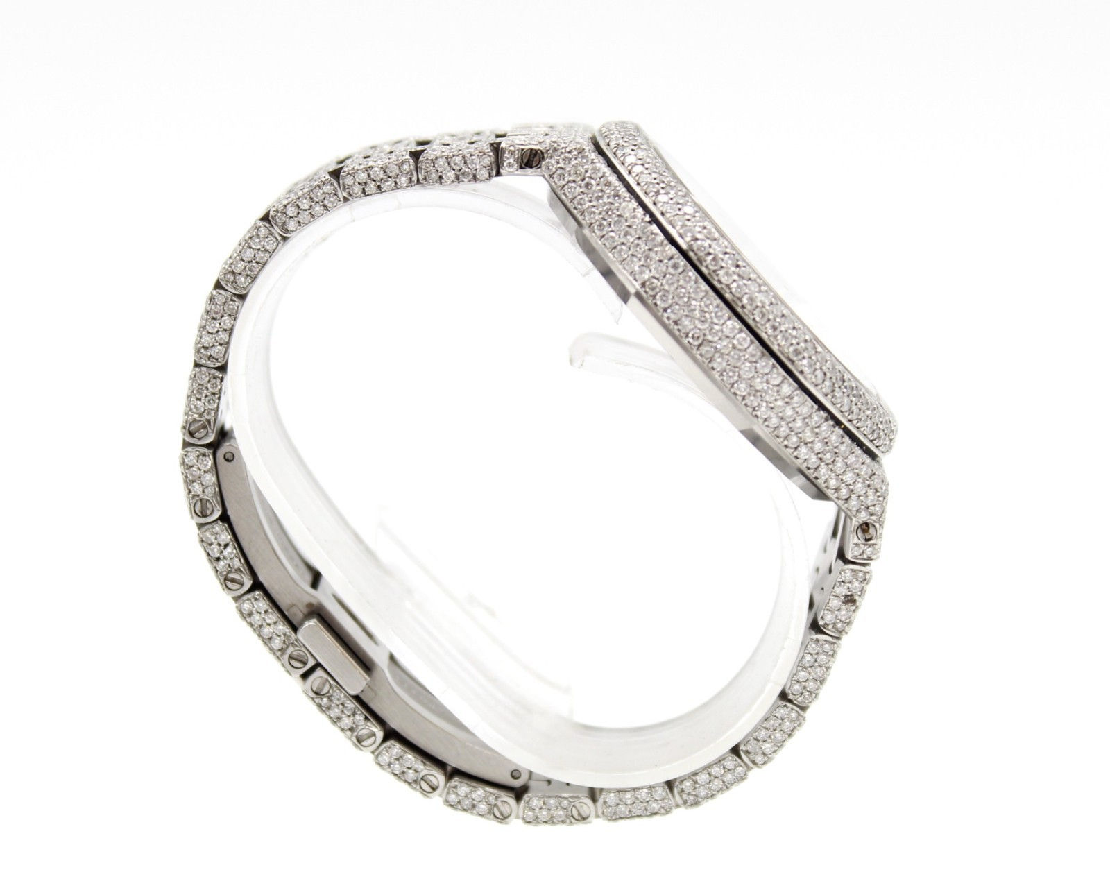 Audemars Piguet Royal Oak 37mm Stainless Steel Grey Dial ICED OUT Diamonds Watch