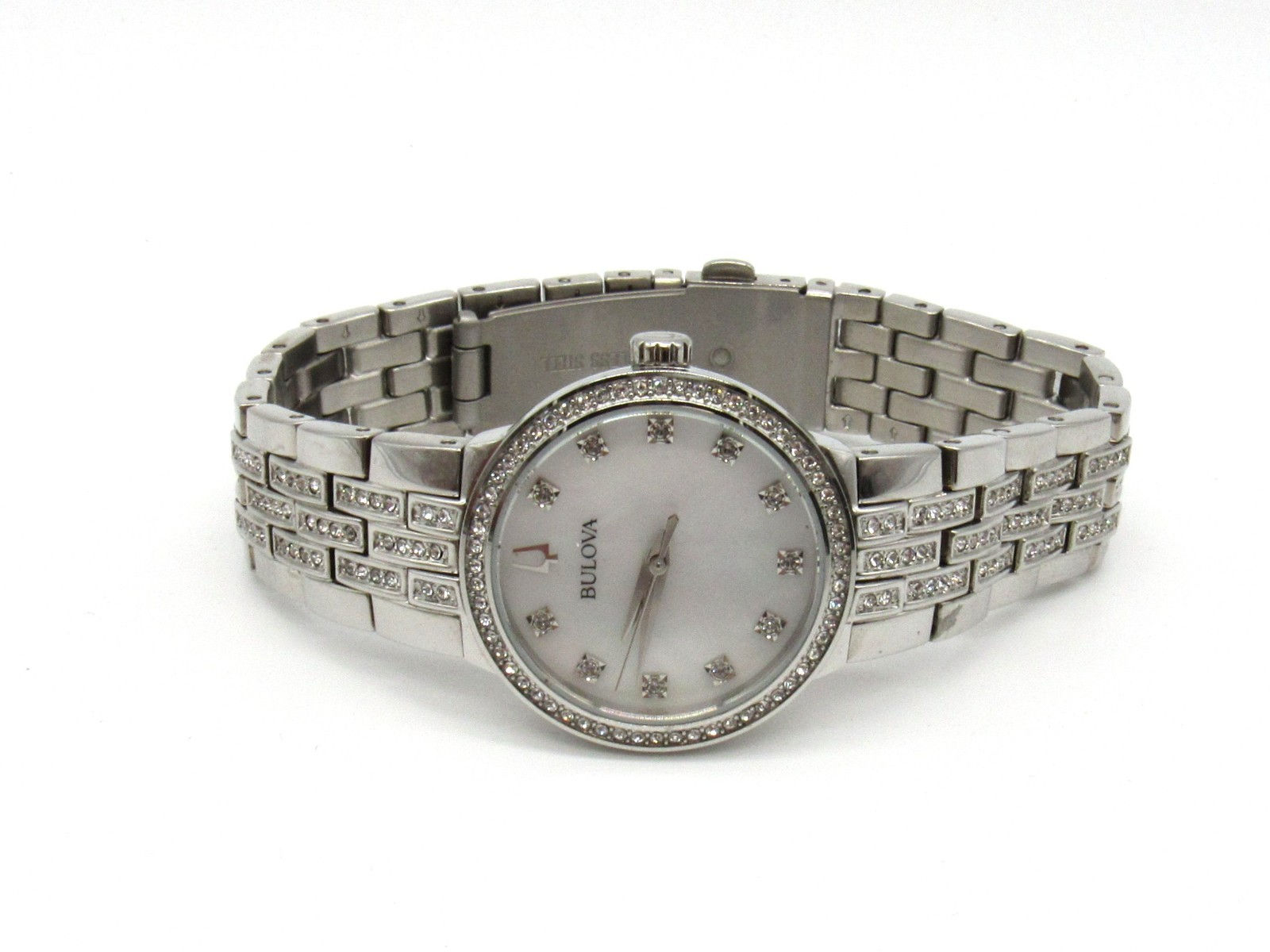 Bulova Women’s Classic Crystal Watch Set 29mm 96L321 MOP Dial Cross Necklace