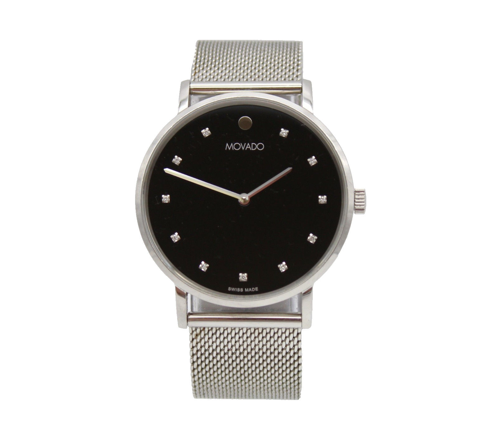 Movado Museum Classic 40mm Black Diamond Dial Stainless Mesh Watch 80.1.14.1830