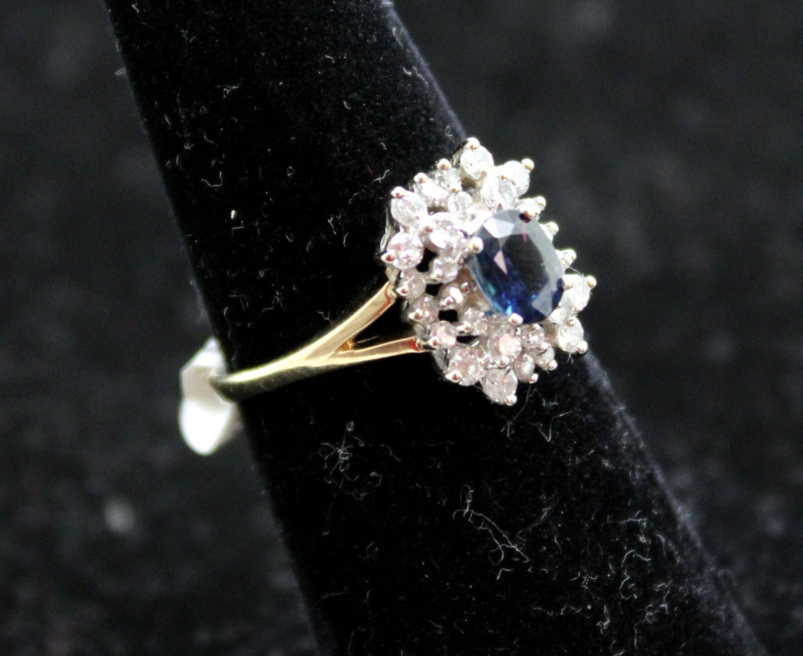 Oval Cut Blue Sapphire 0.5ct & Diamond Ring 14k Solid Yellow Gold SZ 7.5