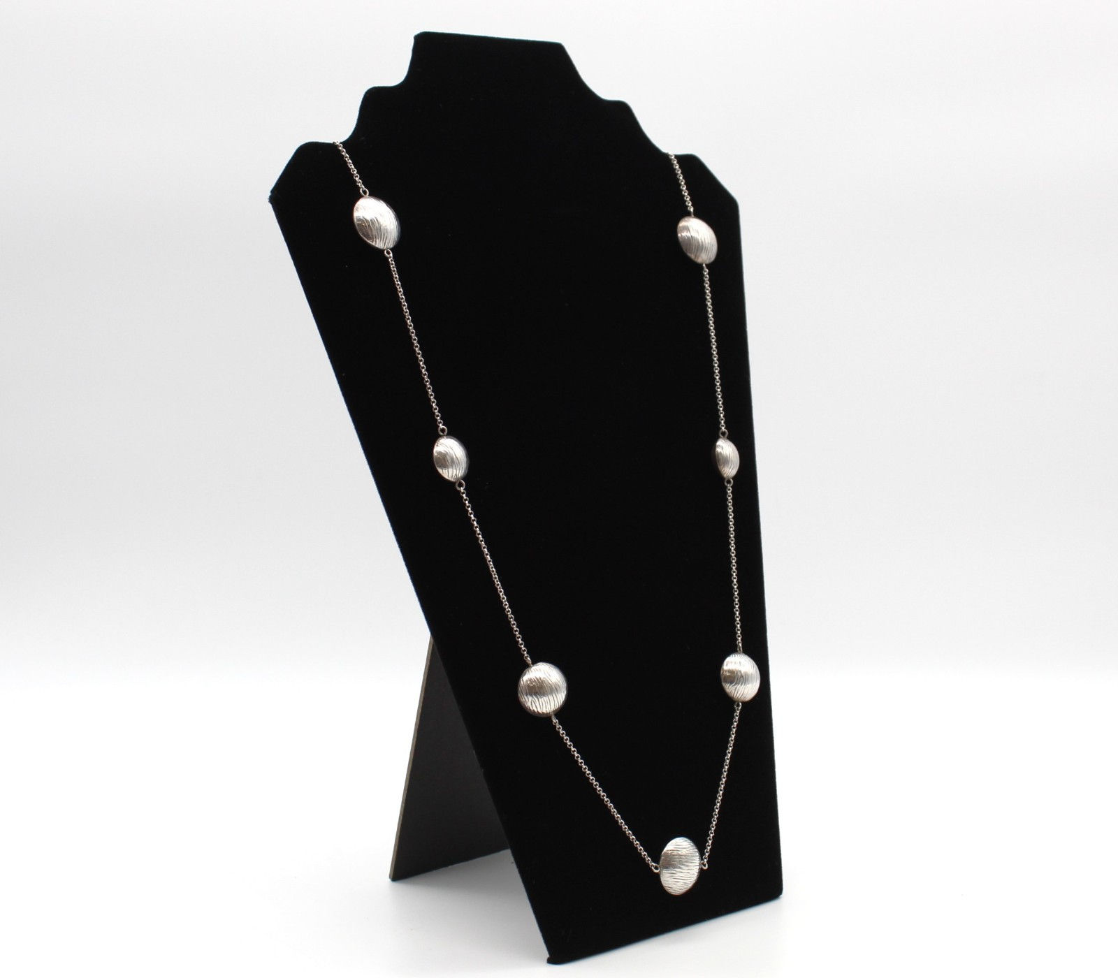 ILARIA 925 Sterling Silver Textured Bead Station Necklace 36" Italy 34.2g