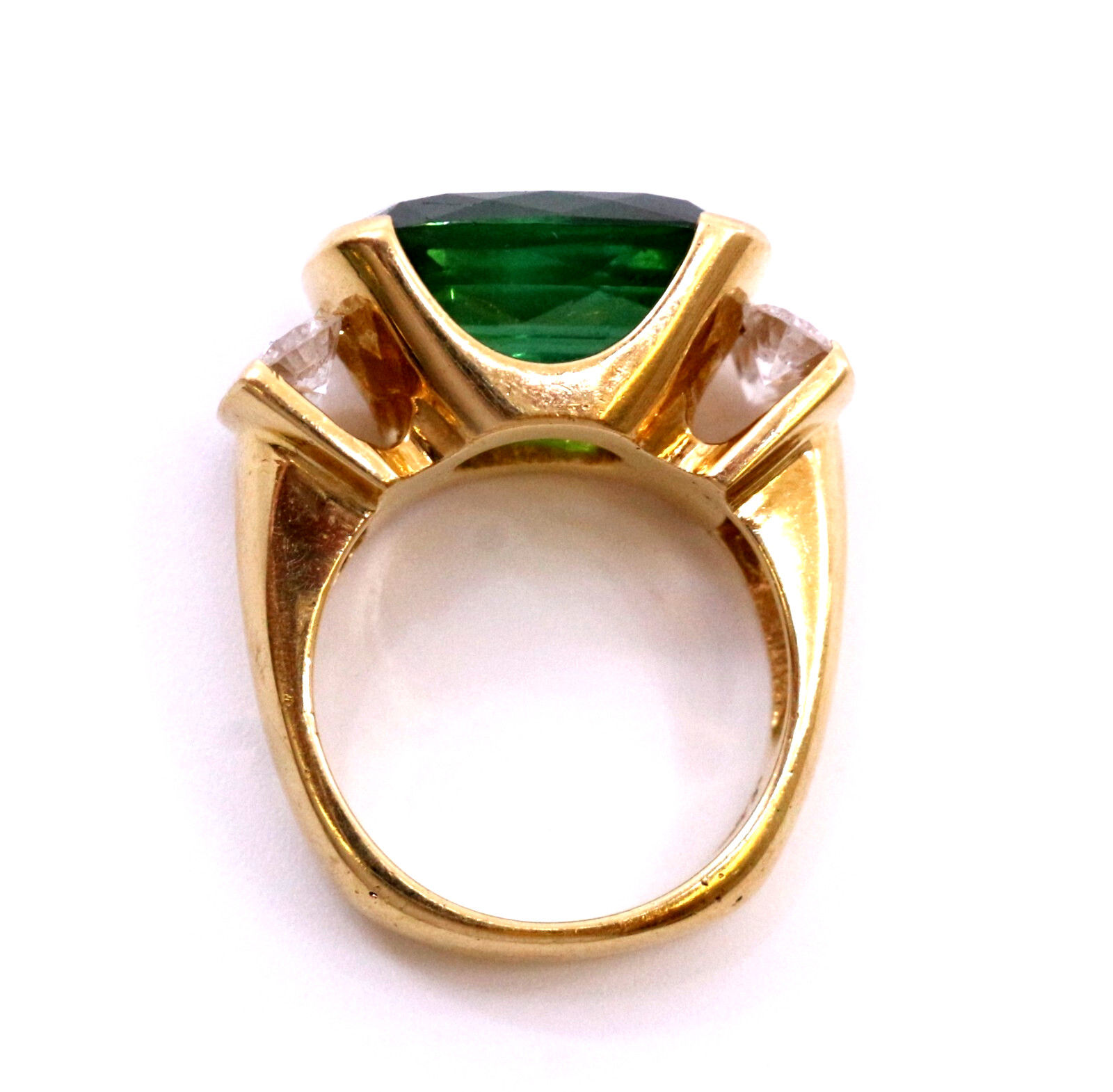 GIA Certif Natural Green Tourmaline  Natural Diamond 18k Solid Gold Ring Size 7