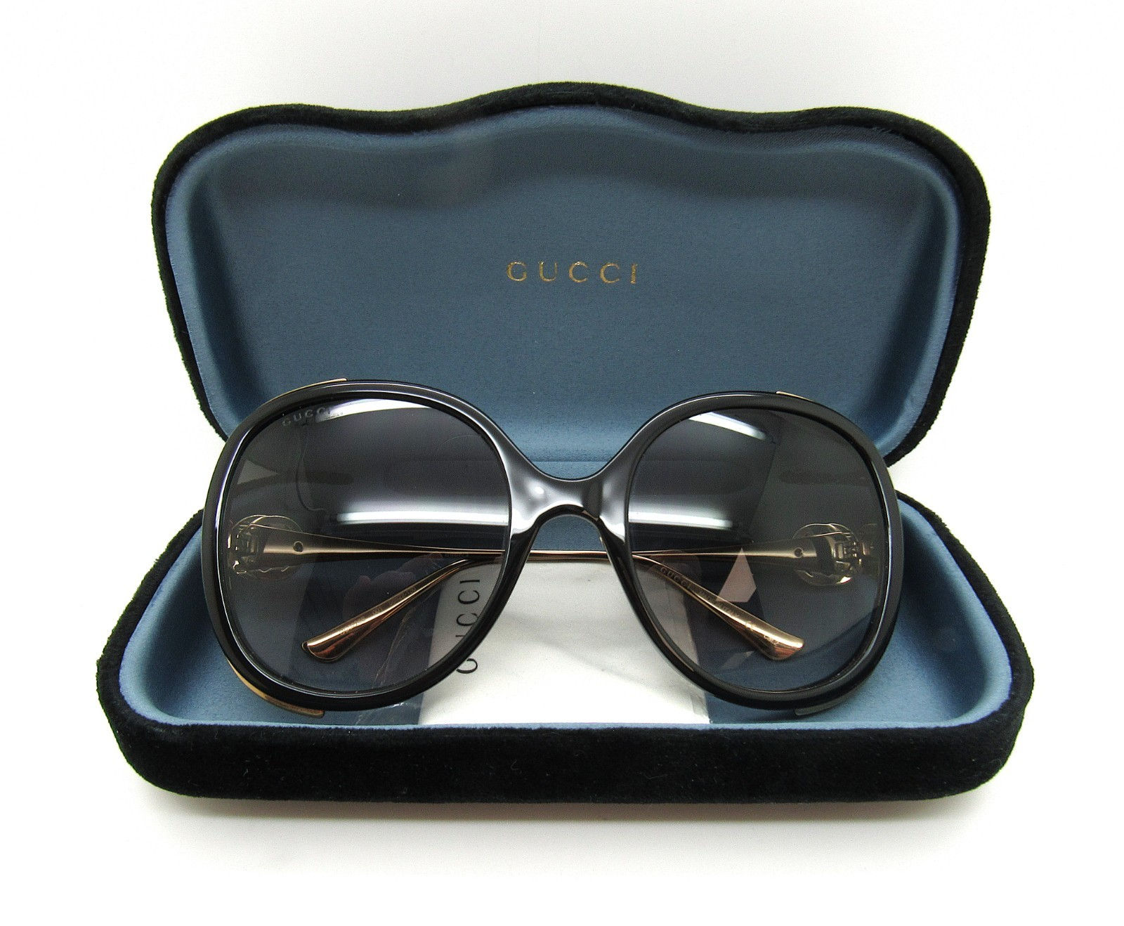 Gucci GG0226S 001 56-22-130 Black/Gold/Grey Oversized Round Women's Sunglasses