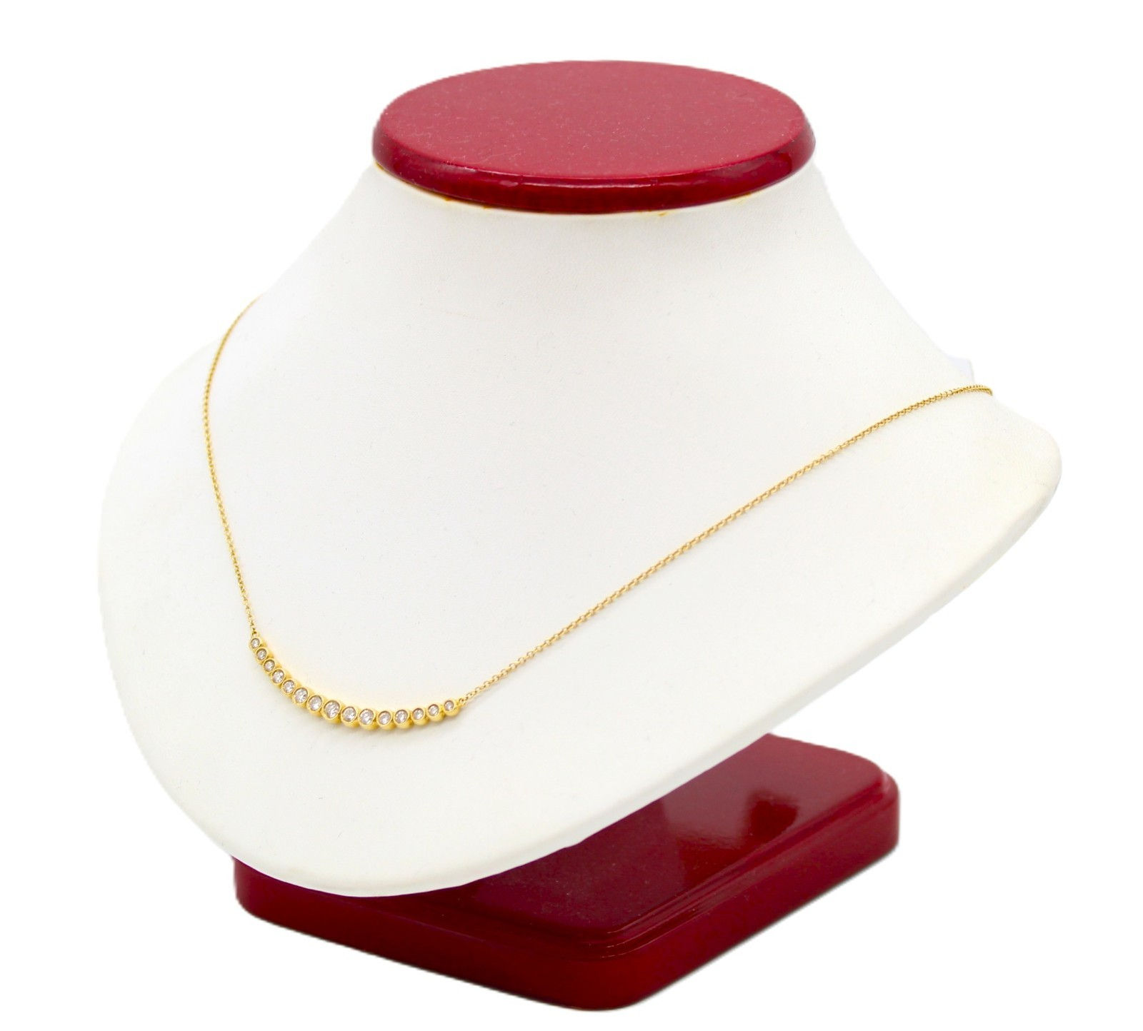 Gabriel & Co 14K Yellow Gold Curved Bar Necklace with Bezel Set Round Diamonds