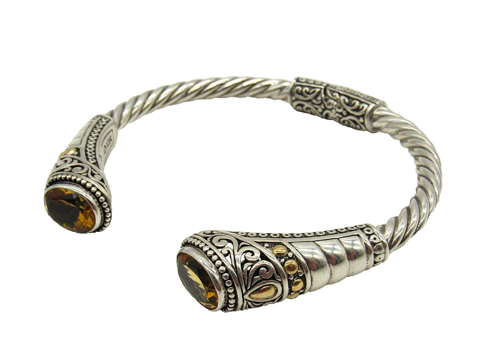 Robert Manse Sterling Silver 18k Citrine Hinged Cuff Bracelet 6.5”