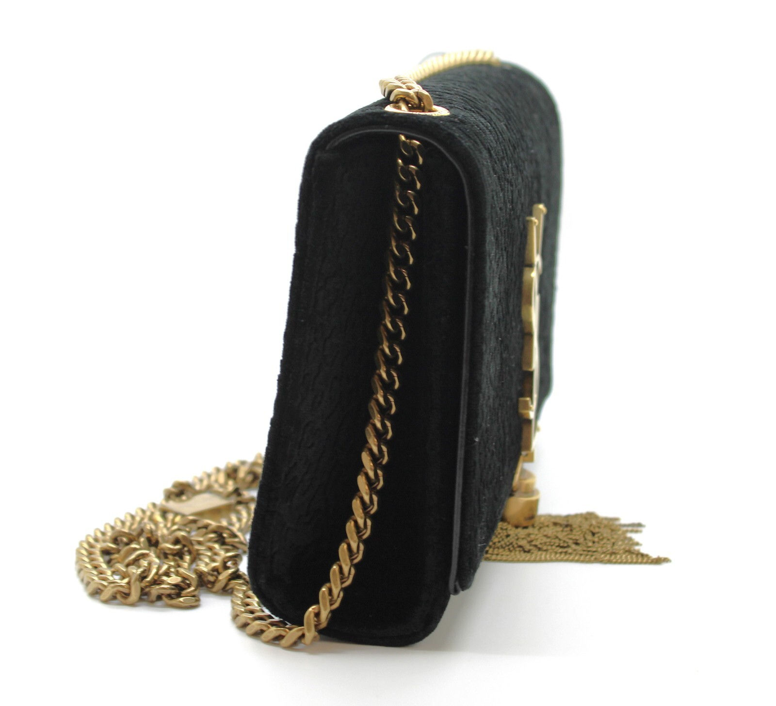 100% AUTHENTIC! YSL Yves Saint Laurent Small Tassel Chain Bag in Black Velvet