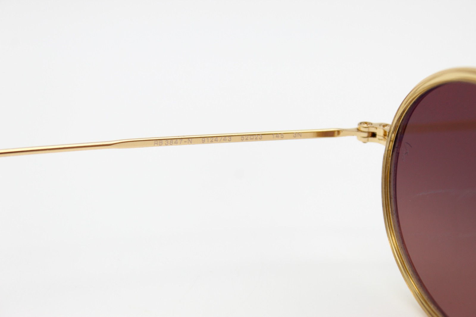 Ray-Ban RB3847-N 9124/43 Double Bridge Sunglasses 52-23 Gold Brown Lens Italy