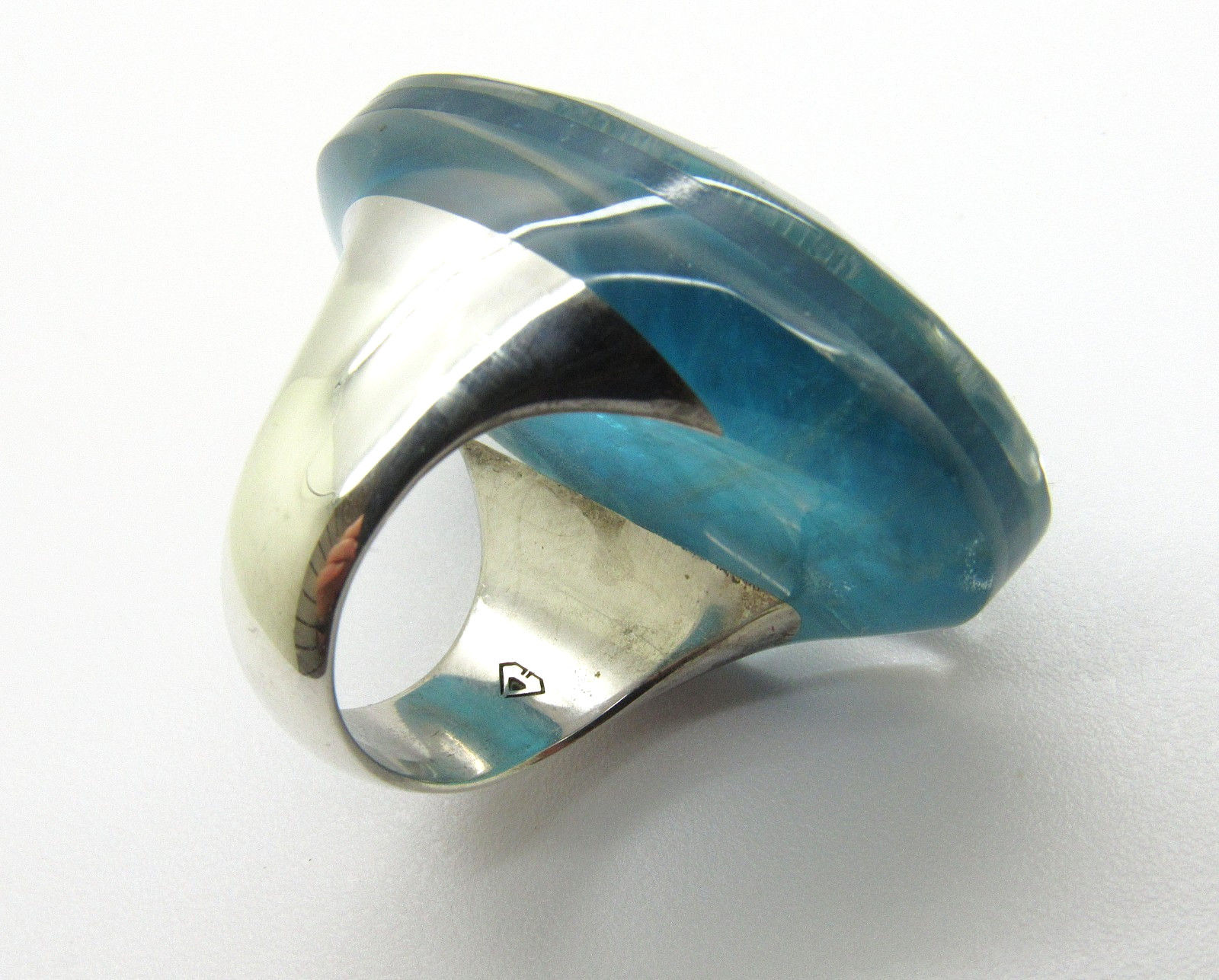 Large Blue Chalcedony Quartz Sterling Silver 925 Statement Ring Size 5.75-6
