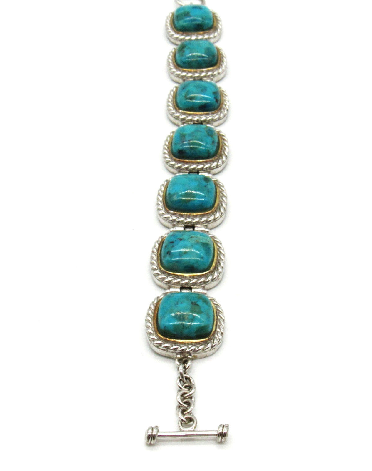 Sterling Silver 925 Turquoise Cabochon Link Bracelet Toggle Clasp