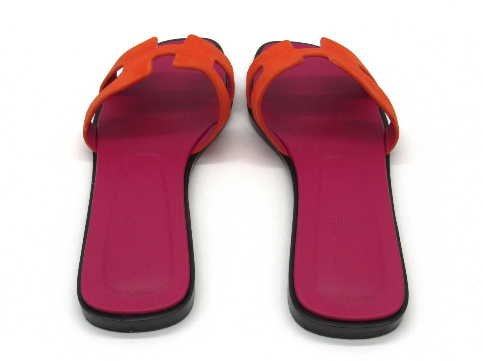 Hermès Oran H Slide Sandals Orange Suede / Pink Leather Women’s EU 39.5/ US 9.5
