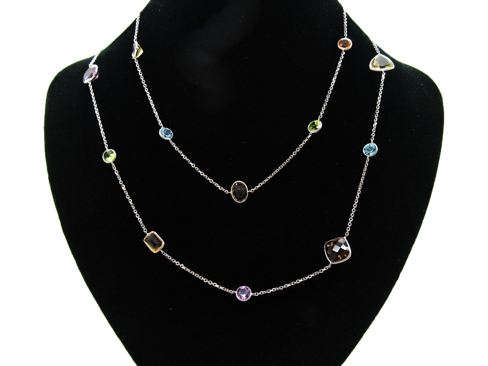 Multi Gem Station Necklace 14 Karat White Gold By The Yard Sautoir Amethyst