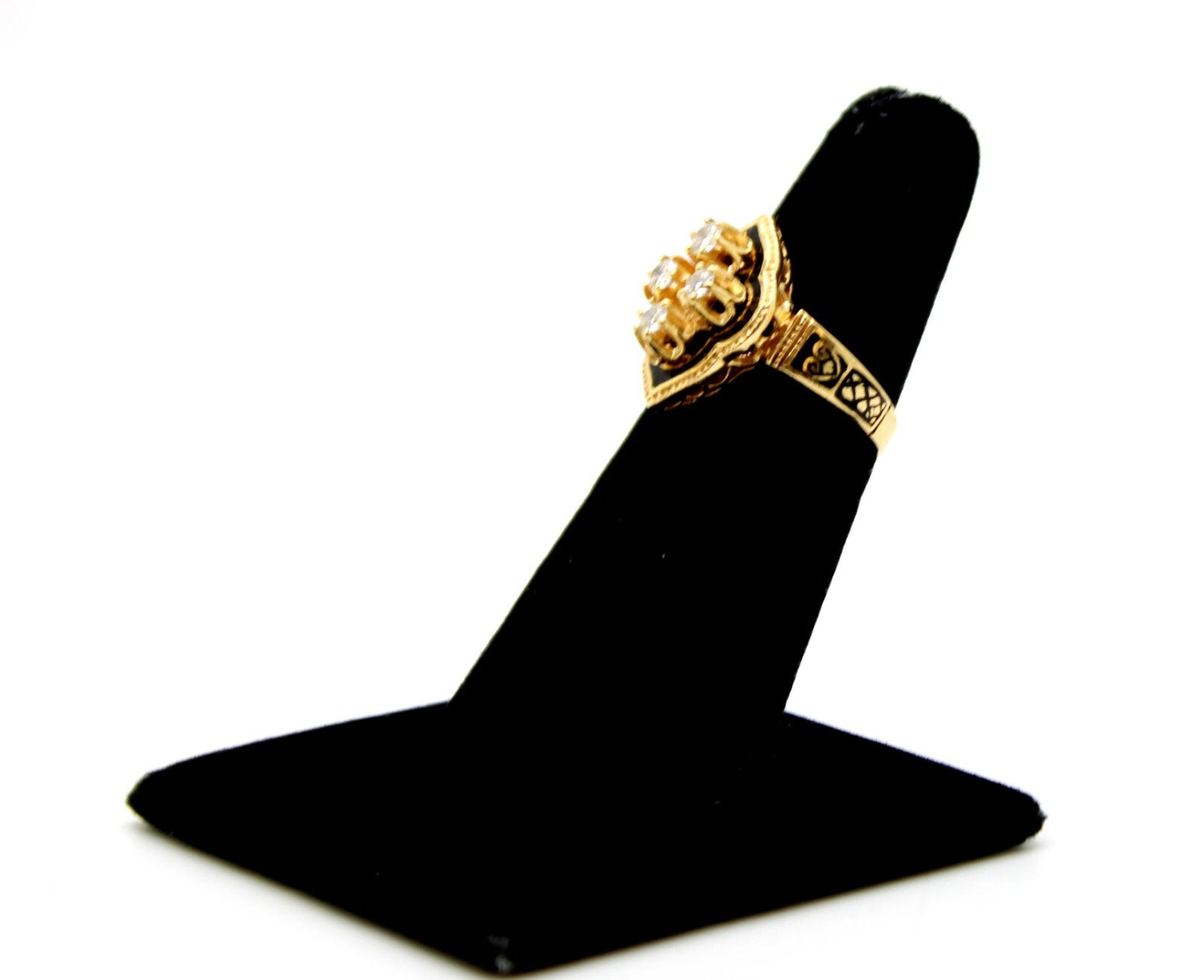 14K Solid Yellow Gold 6.0 grams & 4 Diamonds Arabic Style Ring Size 6.5