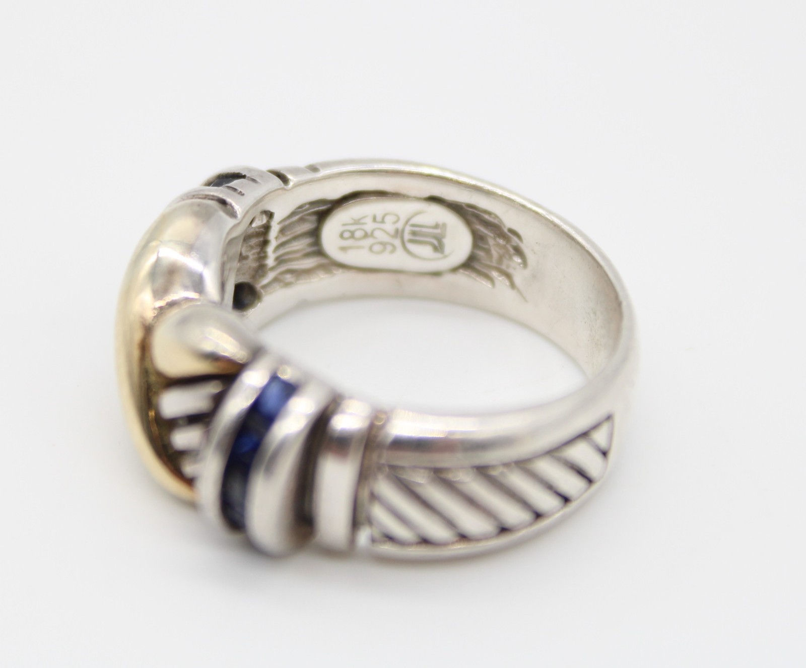 Jeffrey Levin 18K Gold 925 Sterling Silver Blue Sapphire Ring Size 6.5 ( 8.1g )