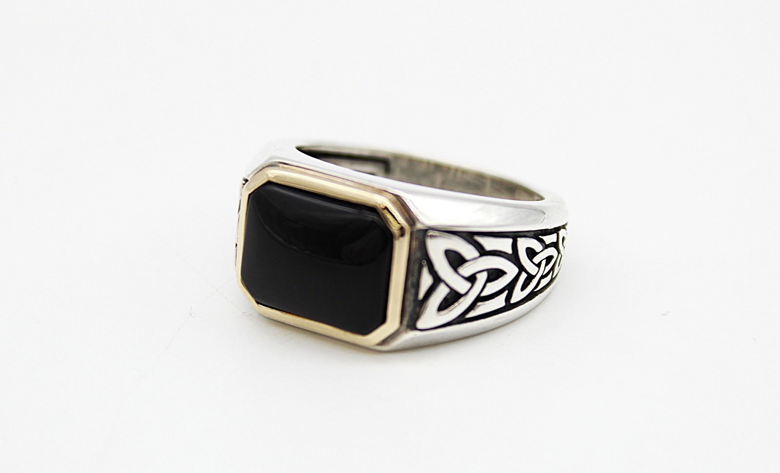 EFFY Men's 925 Sterling Silver 14K Yellow Gold Black Onyx Ring Size 10
