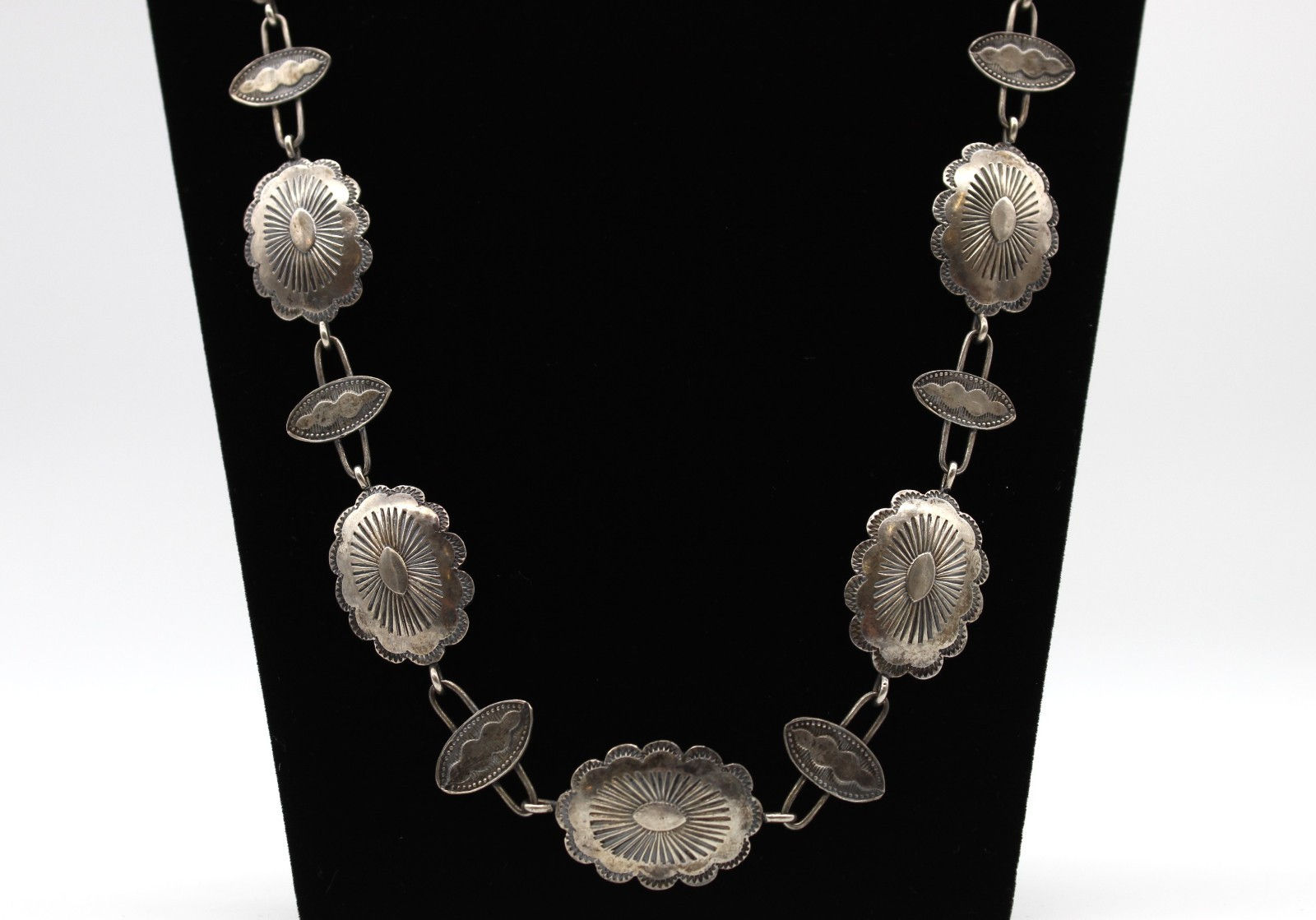 Vintage Sterling Silver Concho Link Necklace 30" Southwest Western 65.2g