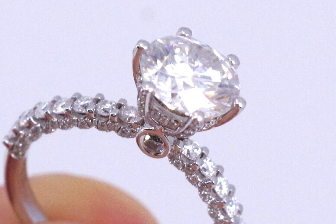 Solitaire Moissanite Engagement Ring Solid 14K White Gold 2 Carat Round Cut