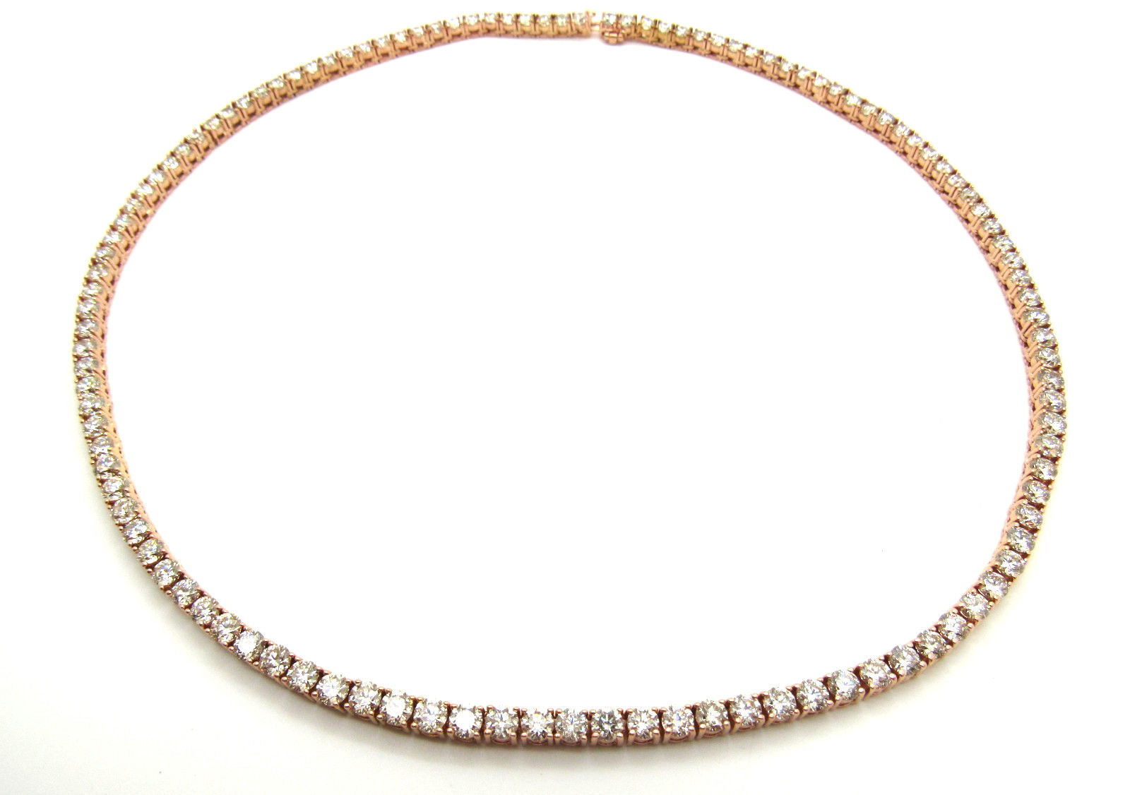 Natural Diamonds 23.2ctw 4 Prong Set Tennis Chain Necklace 10K Rose Pink Gold