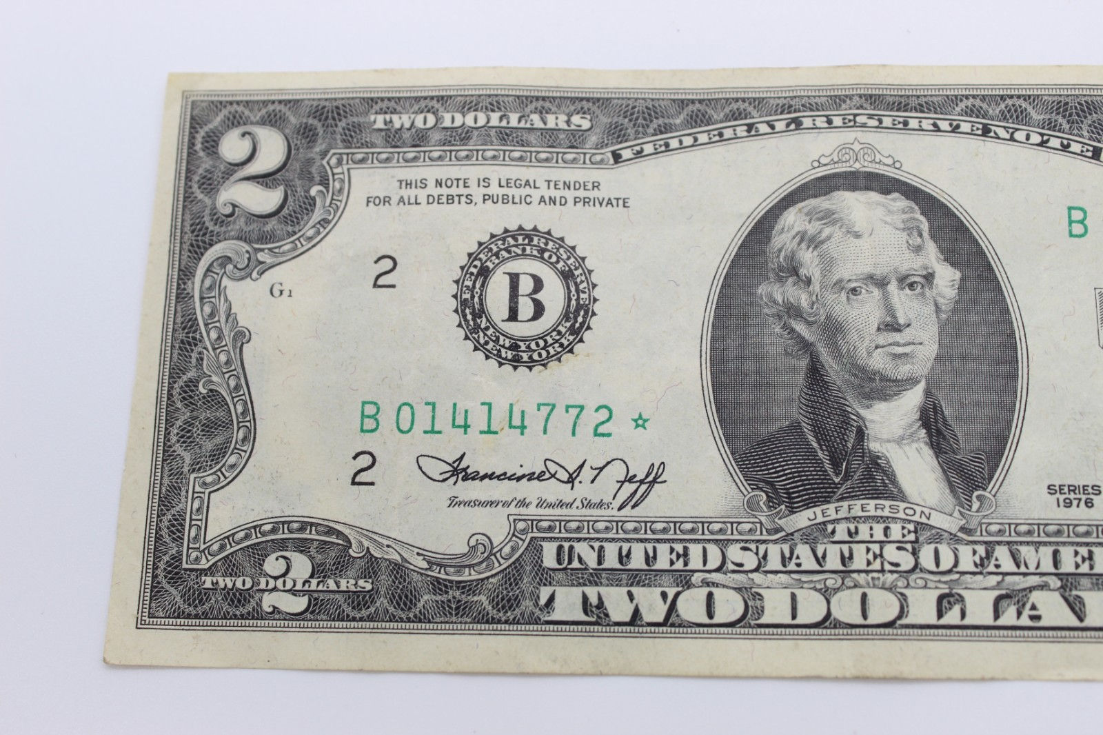 1976 $2 Federal Reserve Note Star Note B01414772 New York District Rare Replace