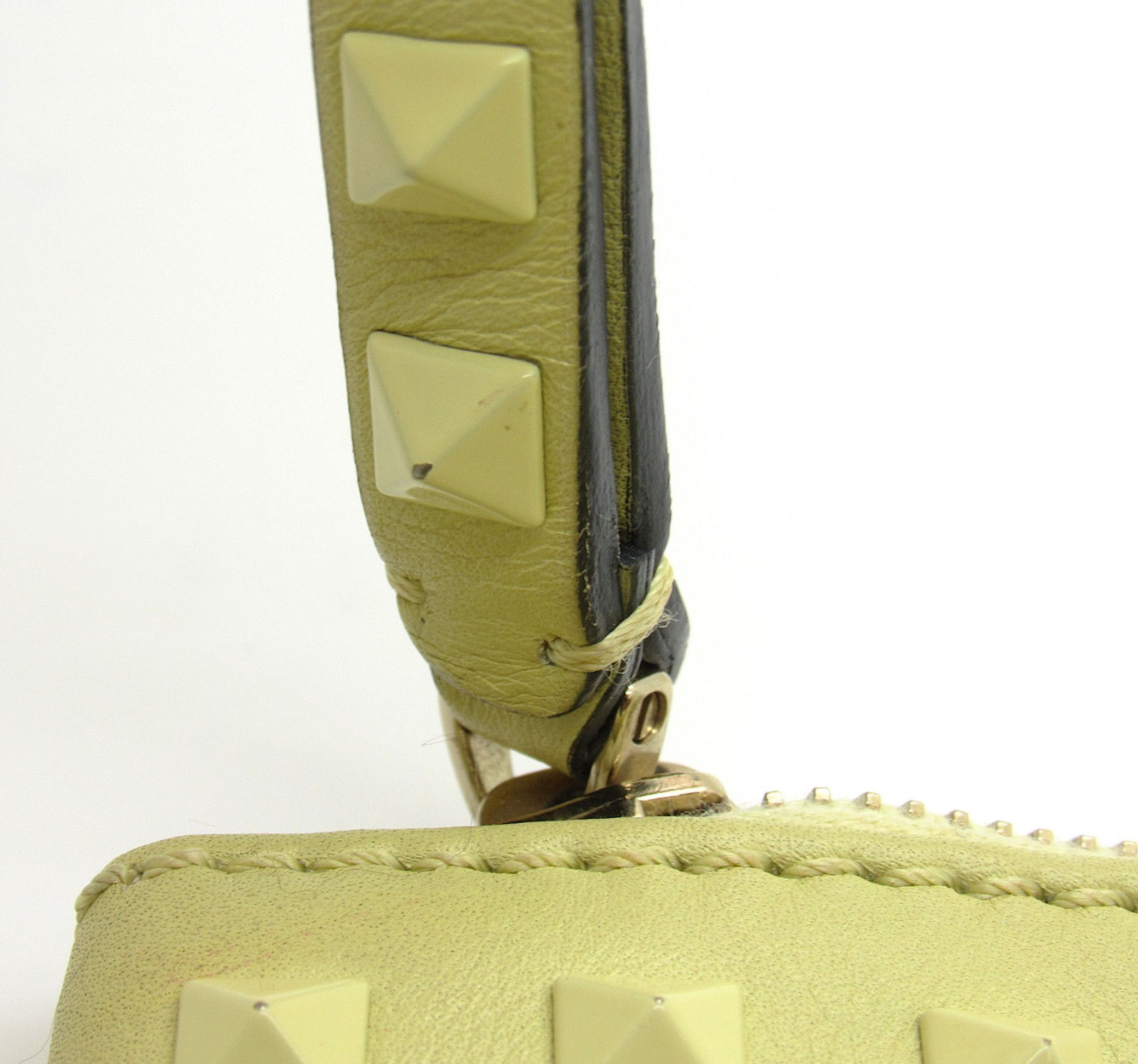 Valentino Garavani Lemon Curd Yellow Leather Rockstud Larg Spike Clutch Wristlet