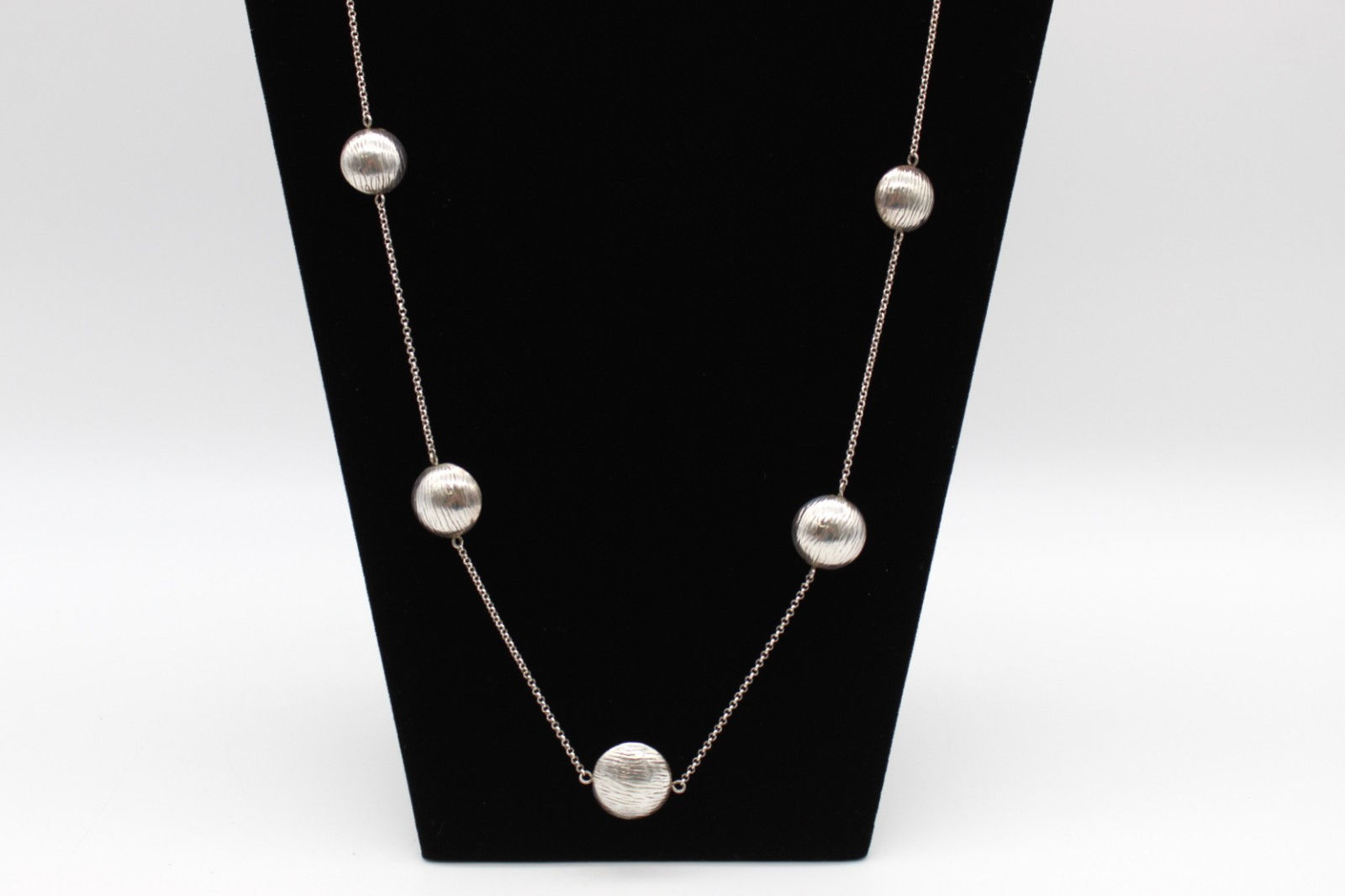 ILARIA 925 Sterling Silver Textured Bead Station Necklace 36" Italy 34.2g