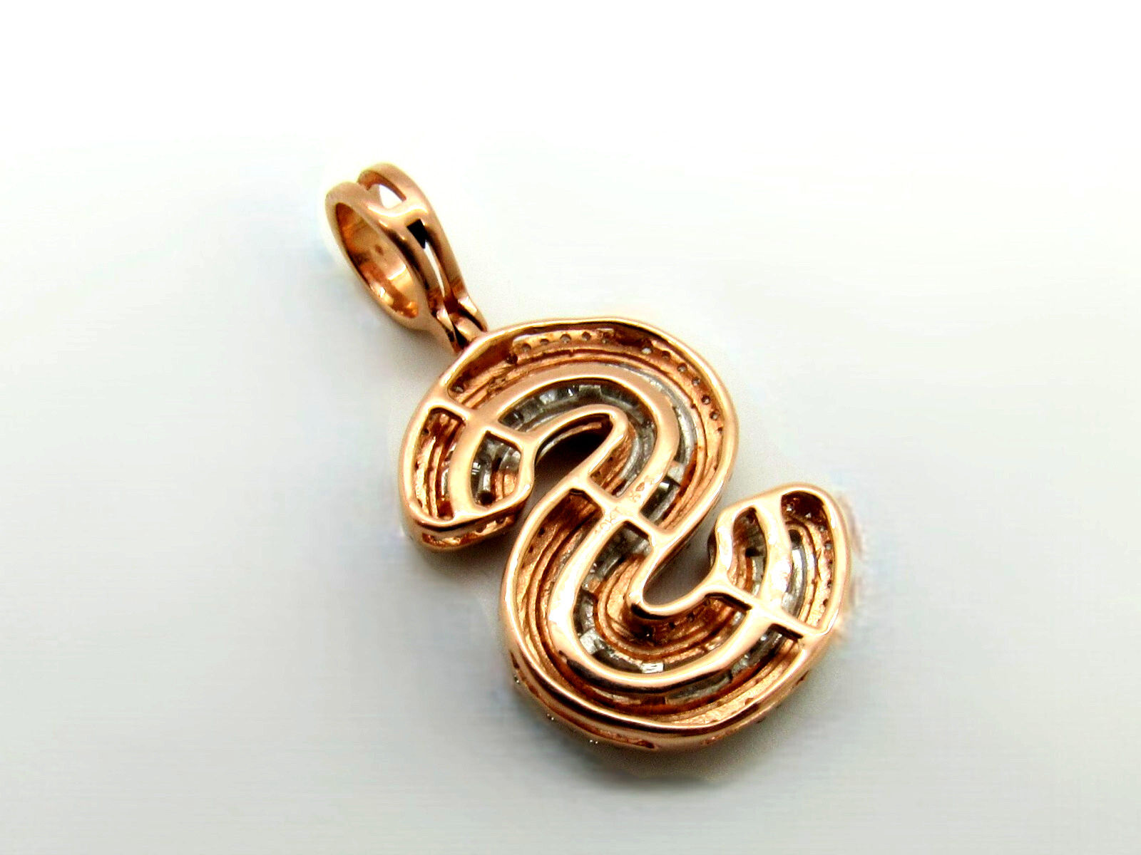 Baguette & Round Cut  "S" Initial Pendant 10K Rose Gold