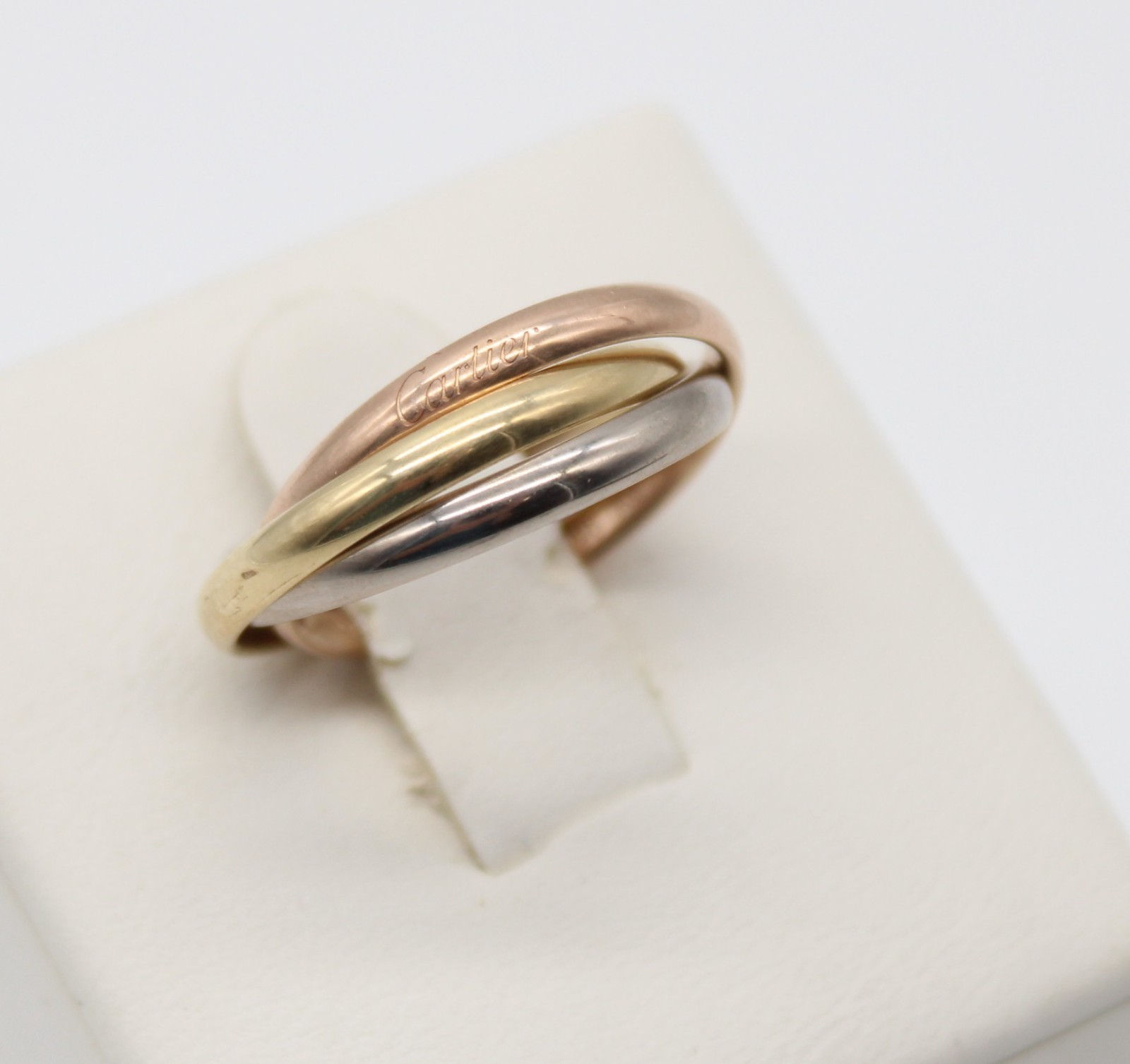 Cartier Trinity Ring 18K Tri-Color Gold 750 Size 52 (US 5.25) Classic Three Band