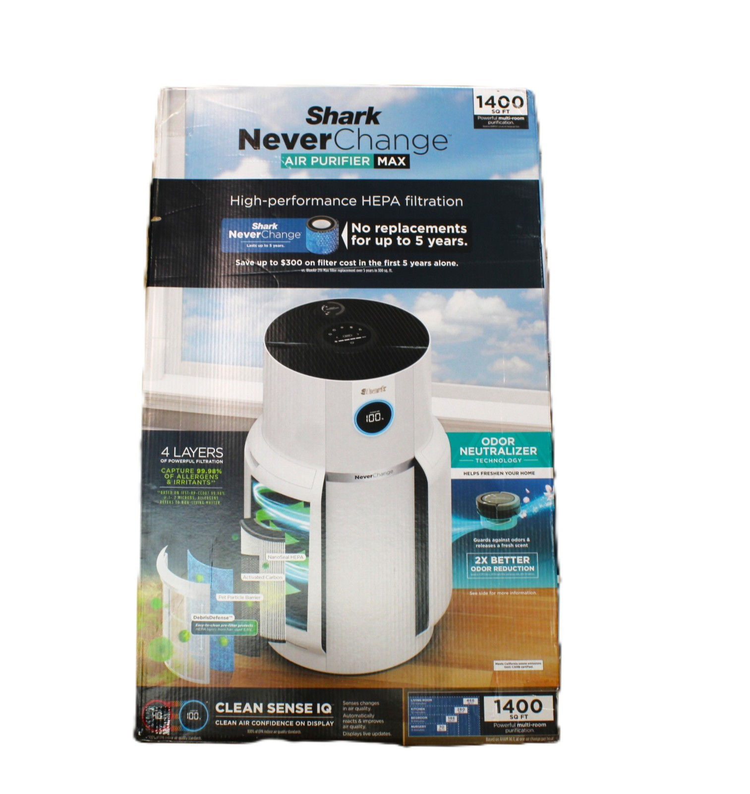 Shark NeverChange Air Purifier MAX HP302 HEPA 1400 Sq Ft Odor Neutralizer NEW Se