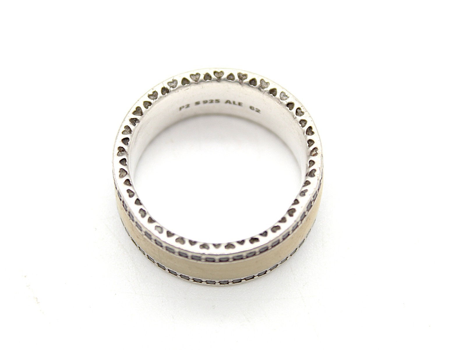 Pandora Hearts of Pandora Sterling Silver Cream Enamel & CZ Band Ring Sz 62