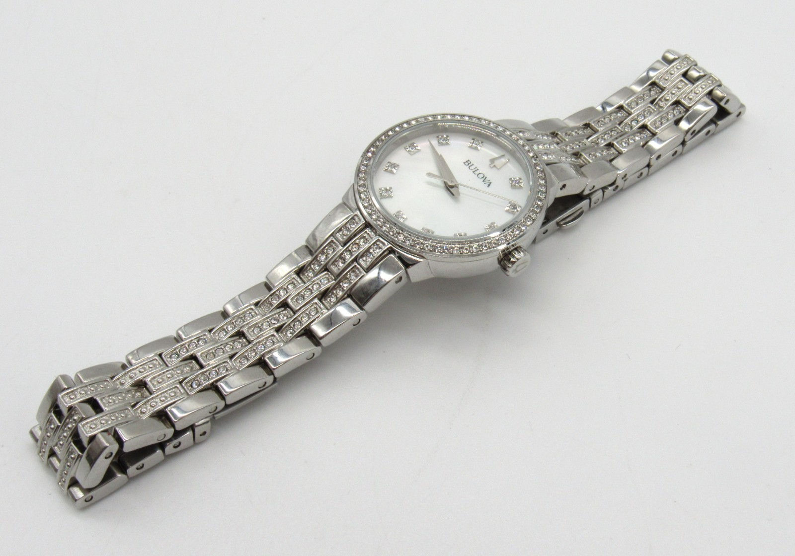 Bulova Women’s Classic Crystal Watch Set 29mm 96L321 MOP Dial Cross Necklace