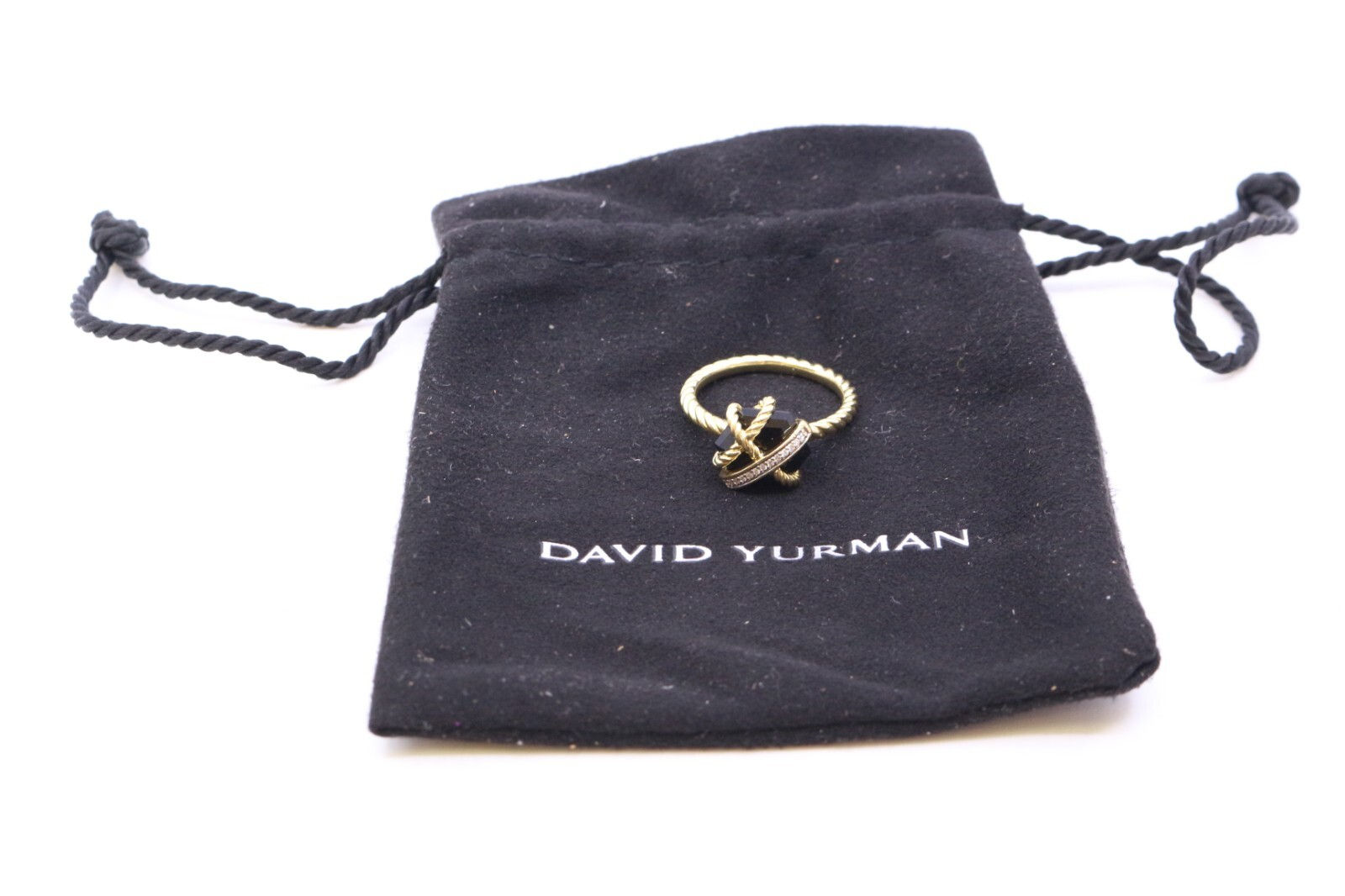 David Yurman 18k Gold Cable Wrap Onyx & Diamonds Ring  Size 7.75