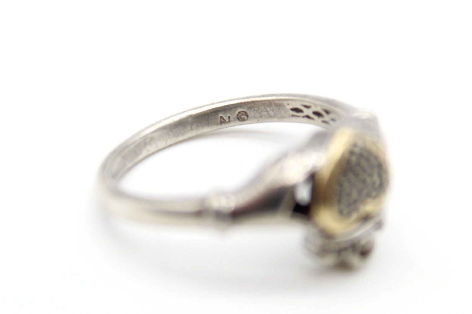 925 Sterling Silver & 14K Gold Diamond Heart Claddagh Ring Size 7.25