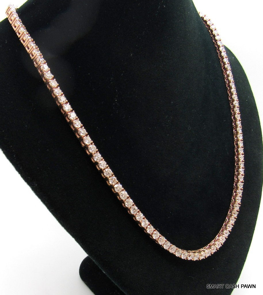 Natural Diamonds 23.2ctw 4 Prong Set Tennis Chain Necklace 10K Rose Pink Gold
