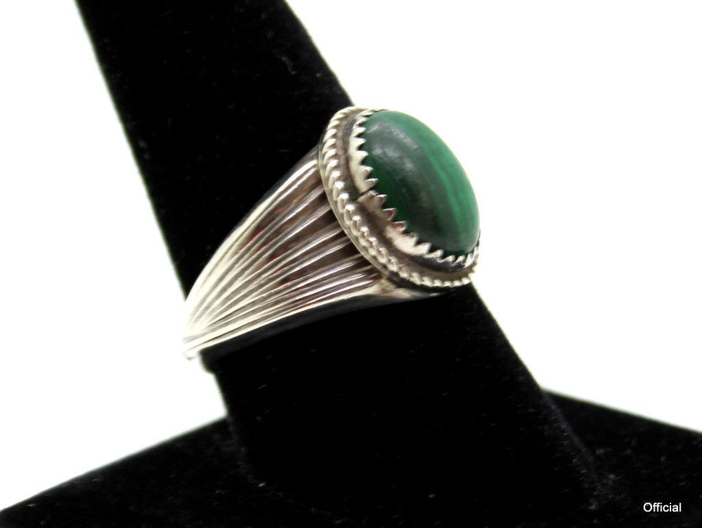UNIQUE GREEN MALACHITE STERLING SILVER SOUTHWESTERN MENS RING 925 SZ 11.25