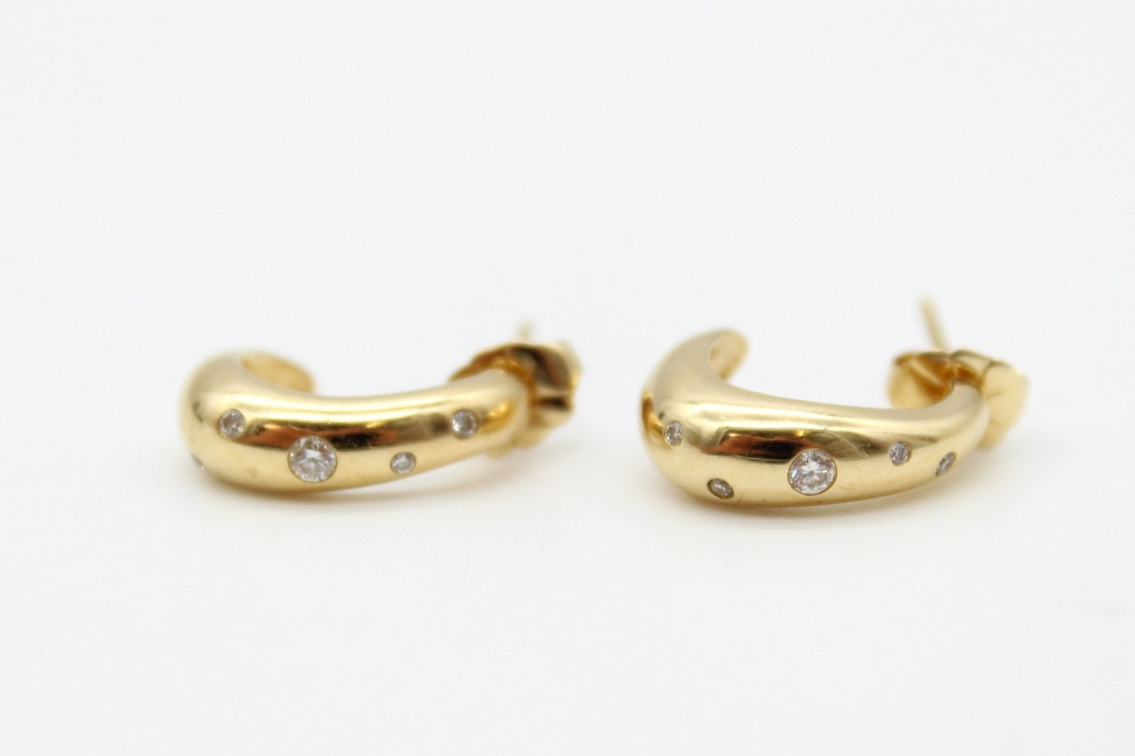 14K Yellow Gold Diamond Accent J-Hoop Earrings 4.8g Pierced Studs w/ JR Dunn Box