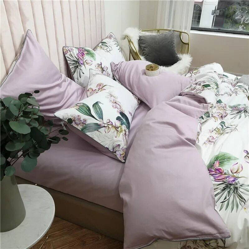 6Pcs Luxury Egyptian Cotton Duvet Cover Set King Size Fitted Sheet Rose Silence