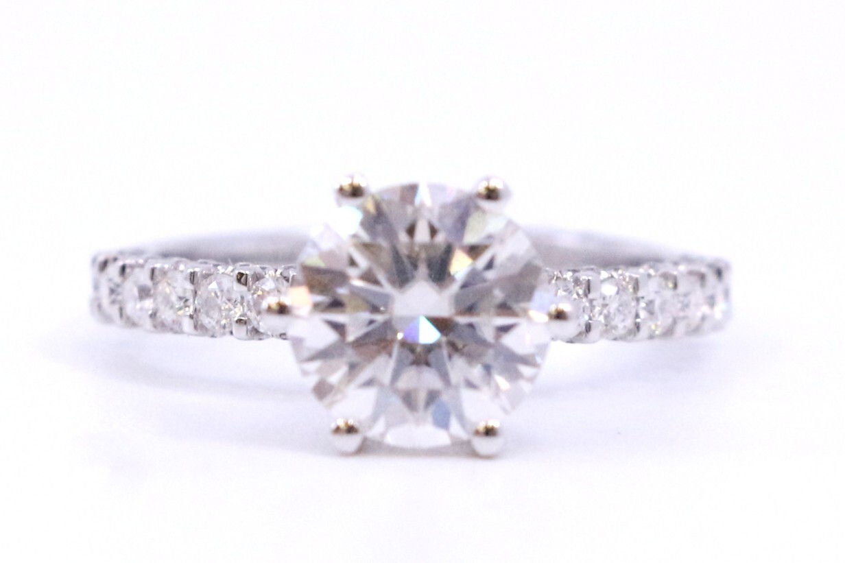 Solitaire Moissanite Engagement Ring Solid 14K White Gold 2 Carat Round Cut