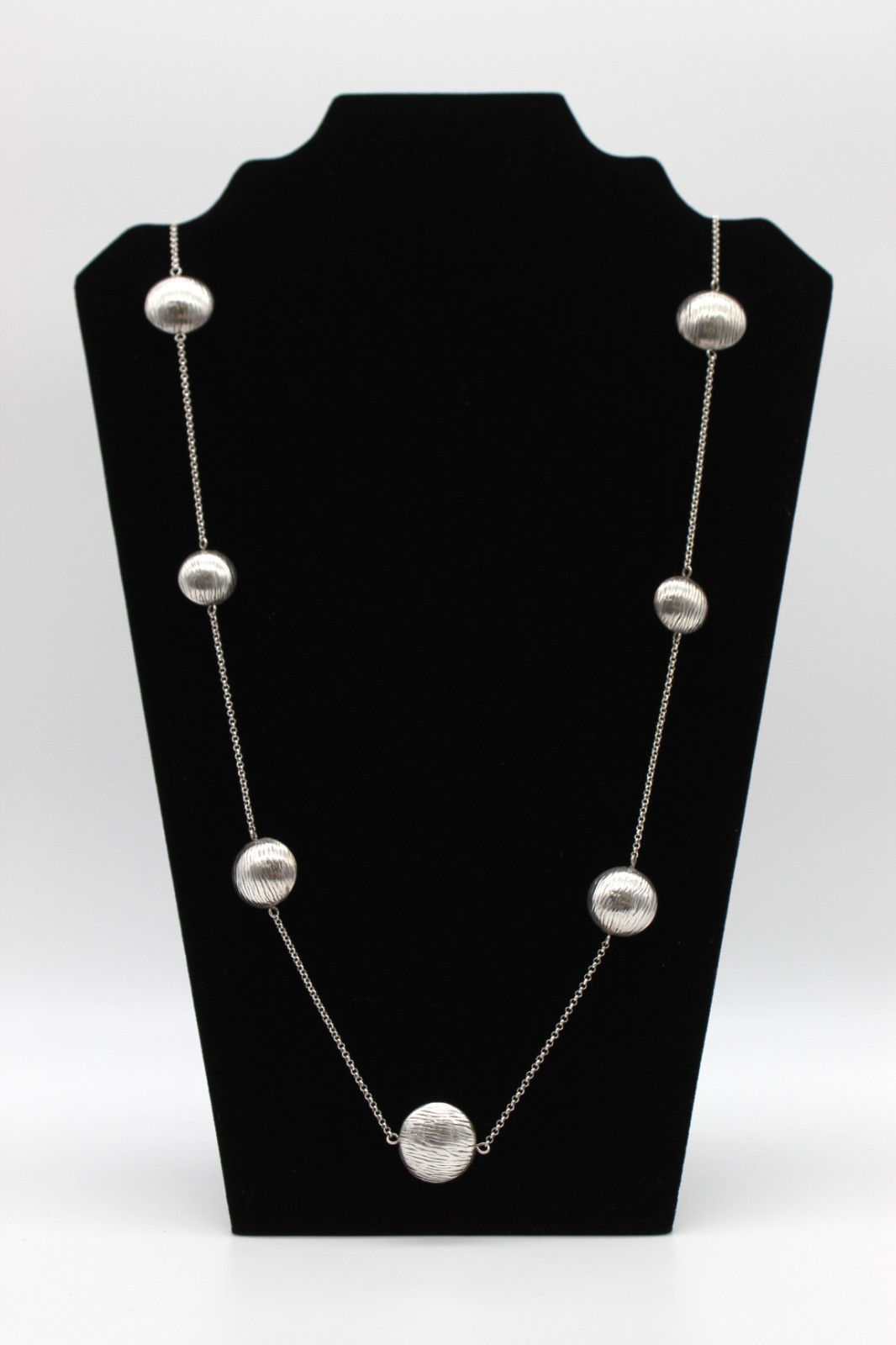ILARIA 925 Sterling Silver Textured Bead Station Necklace 36" Italy 34.2g