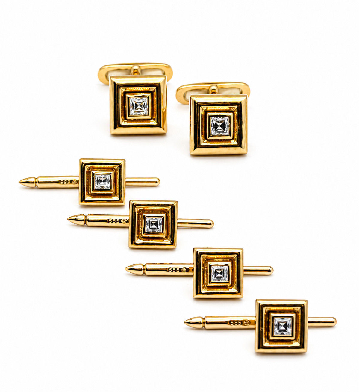CHAUMET Paris Vintage 18k Gold Diamond Cufflinks & Studs Dress Set 23.9g  Studs