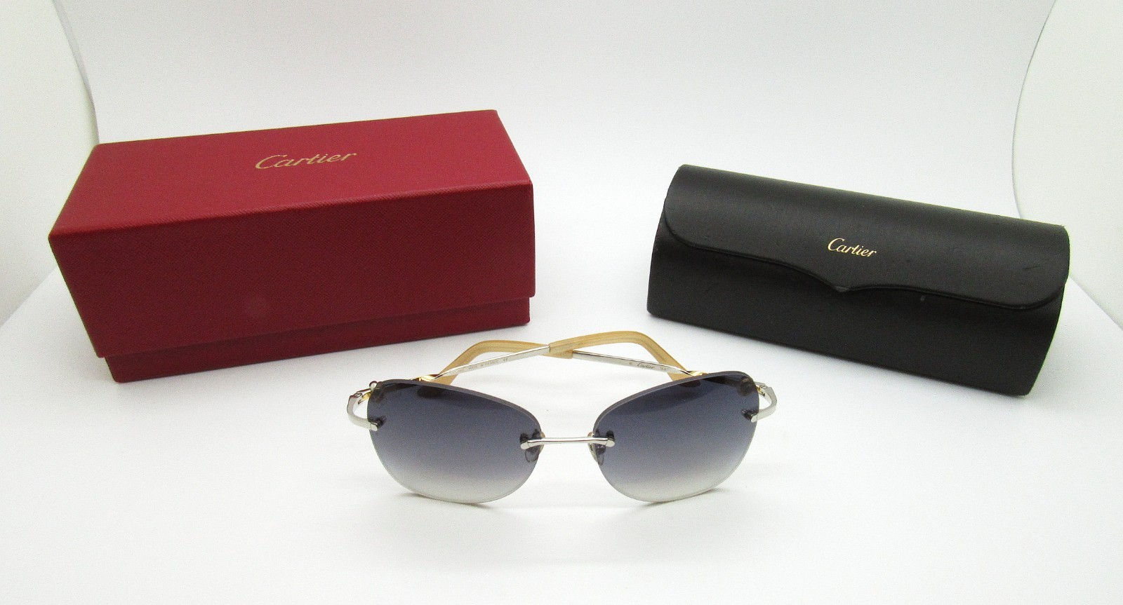 Authentic Cartier Rimless Sunglasses 56-16-140 Gold Silver Gradient w/Box & Case