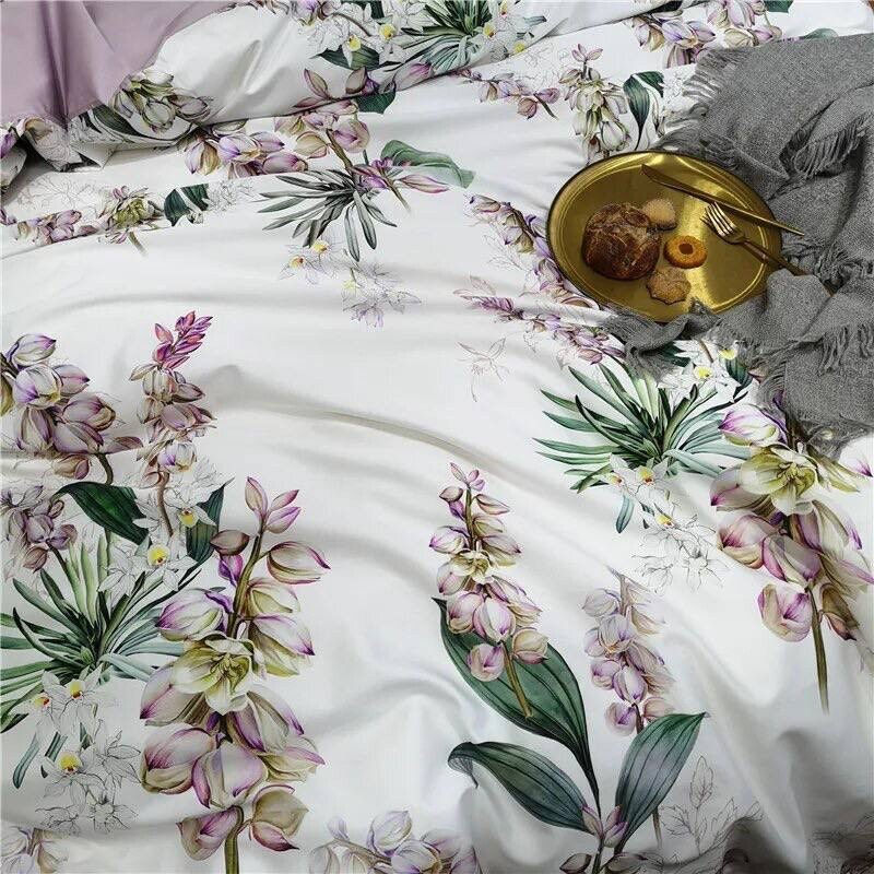 6Pcs Luxury Egyptian Cotton Duvet Cover Set King Size Fitted Sheet Rose Silence