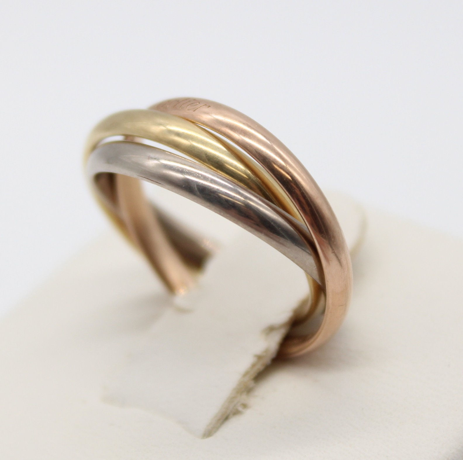 Cartier Trinity Ring 18K Tri-Color Gold 750 Size 52 (US 5.25) Classic Three Band