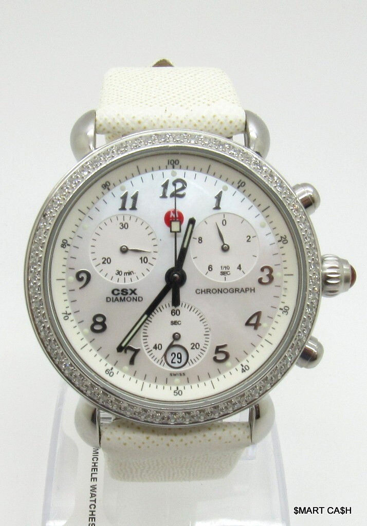 Michele CSX 71-3900 Diamond Chronograph White Dial Beige Leather-band Watch