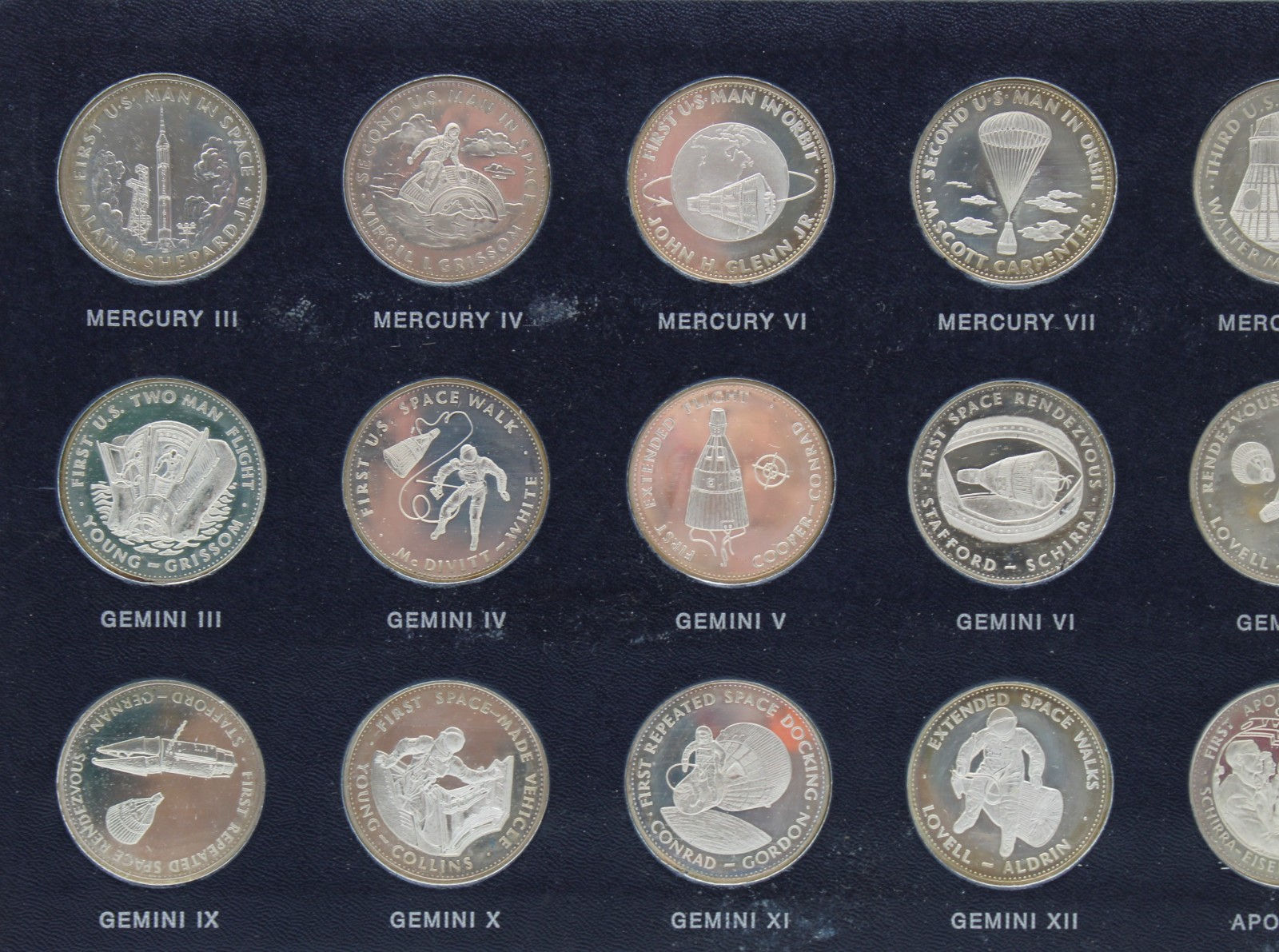 Danbury Mint Men in Space Series First Edit. Sterling Silver Proof Set 21 Medals