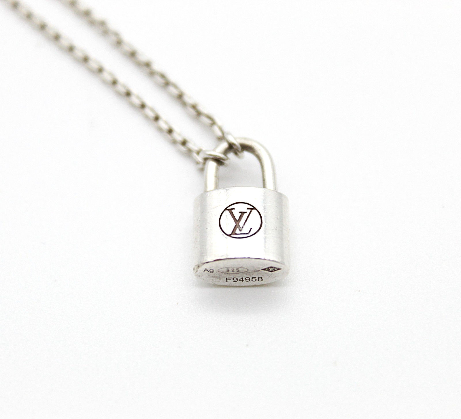 Authentic Louis Vuitton Lockit Sterling Silver Necklace Pendant F94958