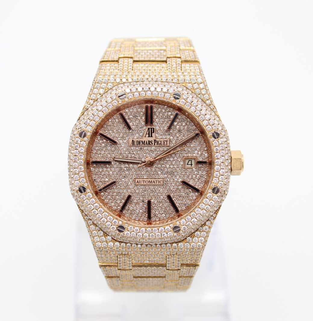 Audemars Piguet 18K Rose Gold Royal Oak 41MM Watch Diamond ICED OUT