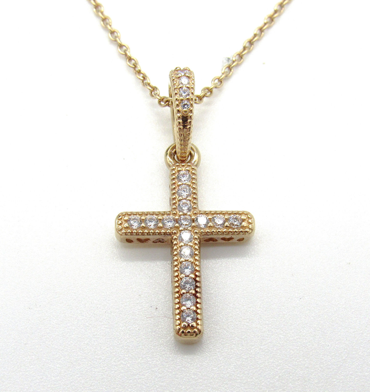 Pandora 14K Yellow Gold G585 ALE Cross Pendant Necklace 18" CZ 3.8g