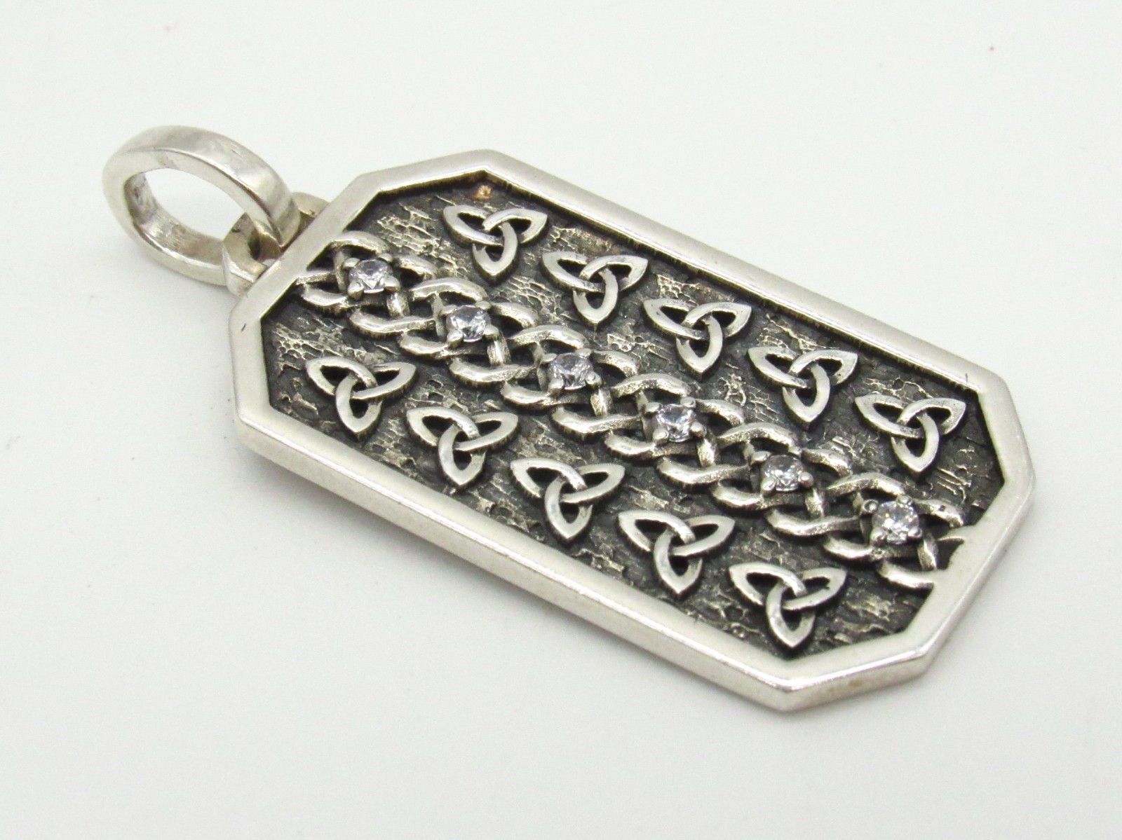 Sterling Silver Celtic Knot Pendant 925 CZ Vintage Style Trinity Tag