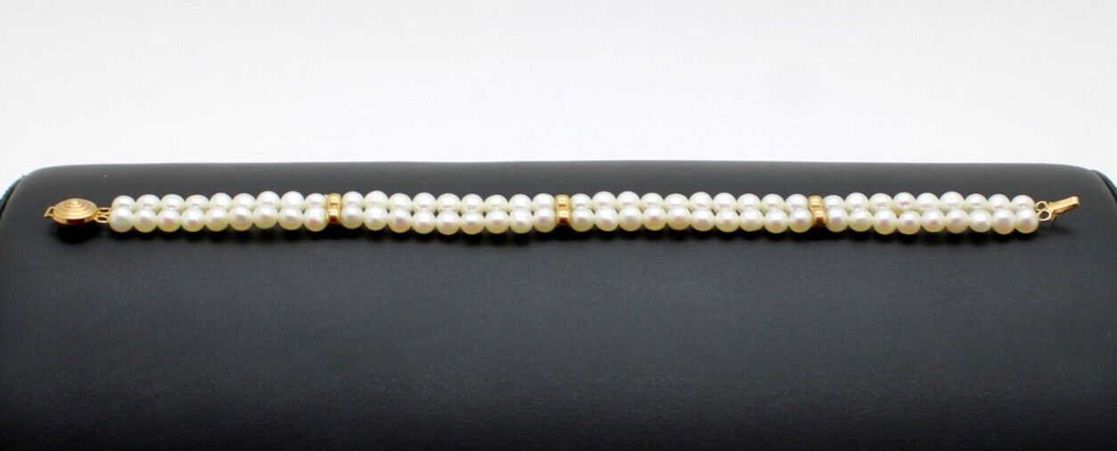Beautiful 14K Yellow Gold Pearl Double Strand Bracelet